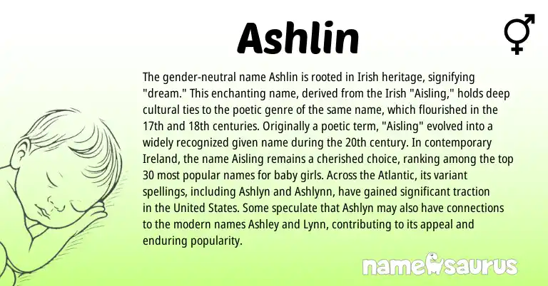 Infographic about Ashlin name meaning, Ashlin is a name from Irish, Ireland, United States origin(s).