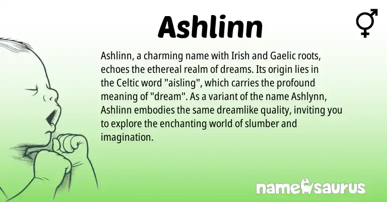 Infographic about Ashlinn name meaning, Ashlinn is a name from Irish, Gaelic, Celtic origin(s).