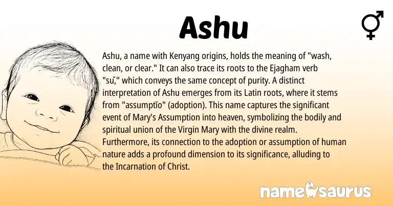 Infographic about Ashu name meaning, Ashu is a name from Kenyang, Latin origin(s).