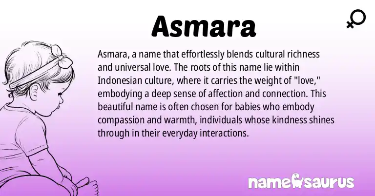 Infographic about Asmara name meaning, Asmara is a name from Indonesian origin(s).