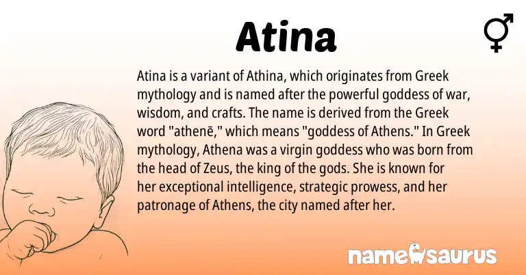 Infographic about Atina name meaning, Atina is a name from Greek origin(s).