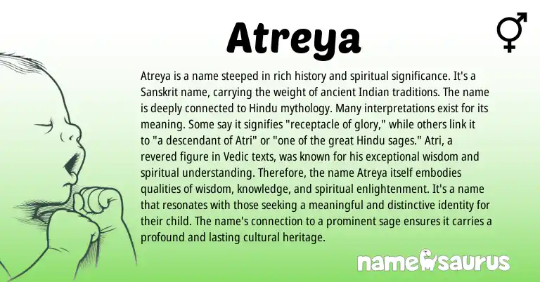 Infographic about Atreya name meaning, Atreya is a name from Indian, Hindu, Sanskrit origin(s).