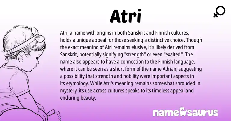 Infographic about Atri name meaning, Atri is a name from Sanskrit, Finnish origin(s).