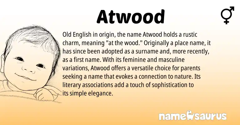 Infographic about Atwood name meaning, Atwood is a name from Old English origin(s).