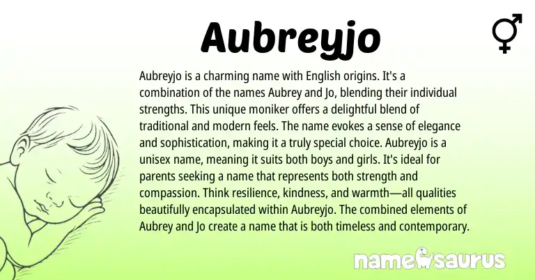 Infographic about Aubreyjo name meaning, Aubreyjo is a name from English origin(s).