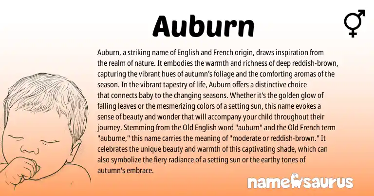 Infographic about Auburn name meaning, Auburn is a name from Old English, English, French, Old French origin(s).