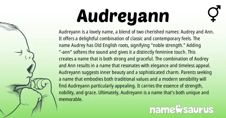Infographic about Audreyann name meaning, Audreyann is a name from French origin(s).