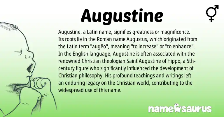Infographic about Augustine name meaning, Augustine is a name from Roman, English, Latin origin(s).
