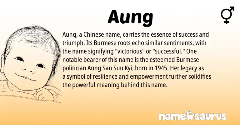 Infographic about Aung name meaning, Aung is a name from Chinese, Burmese origin(s).