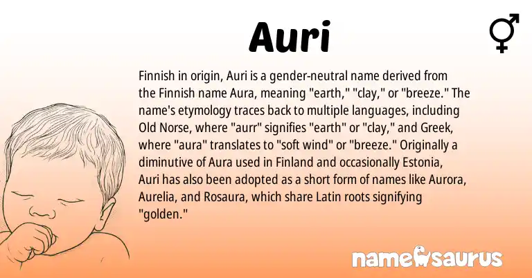Infographic about Auri name meaning, Auri is a name from Old Norse, Finnish, Latin, Greek origin(s).