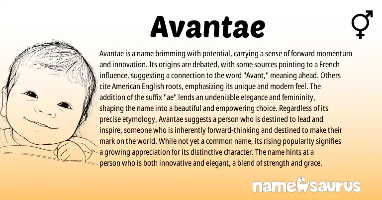 Infographic about Avantae name meaning, Avantae is a name from French, American origin(s).