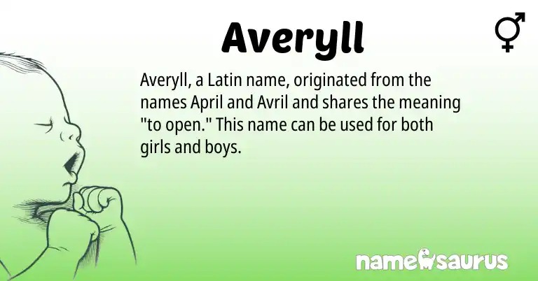 Infographic about Averyll name meaning, Averyll is a name from Latin origin(s).