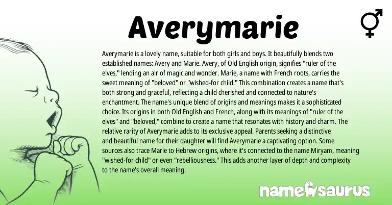 Infographic about Averymarie name meaning, Averymarie is a name from French, English origin(s).