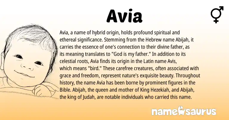 Infographic about Avia name meaning, Avia is a name from Latin, Hebrew origin(s).