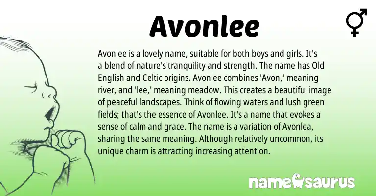 Infographic about Avonlee name meaning, Avonlee is a name from English, Celtic origin(s).