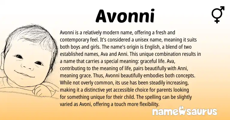 Infographic about Avonni name meaning, Avonni is a name from English origin(s).