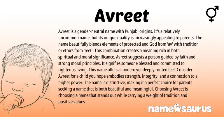 Infographic about Avreet name meaning, Avreet is a name from Punjabi origin(s).