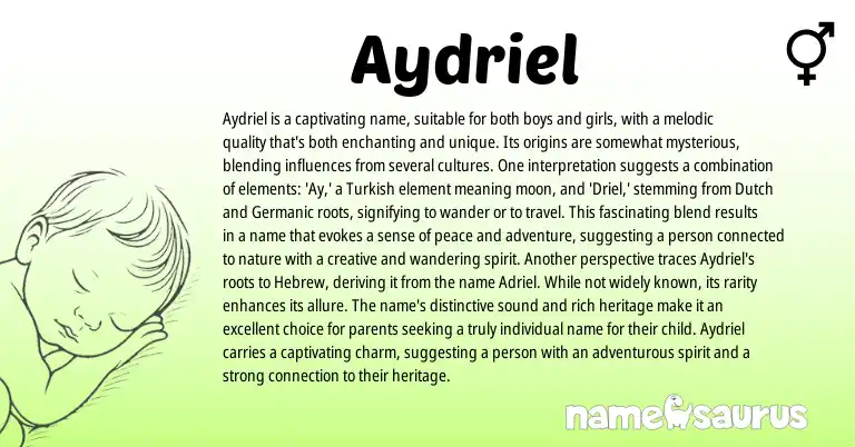 Infographic about Aydriel name meaning, Aydriel is a name from Germanic, Turkish, Dutch origin(s).