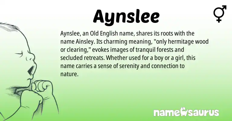 Infographic about Aynslee name meaning, Aynslee is a name from Old English origin(s).