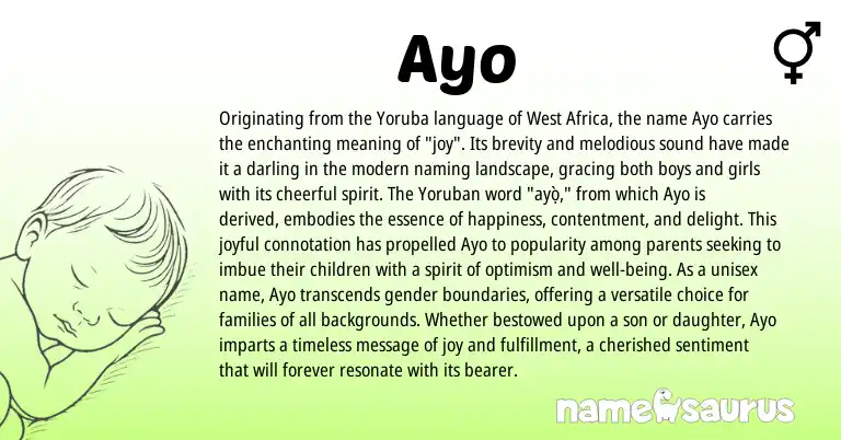 Infographic about Ayo name meaning, Ayo is a name from Yoruba, West Africa origin(s).