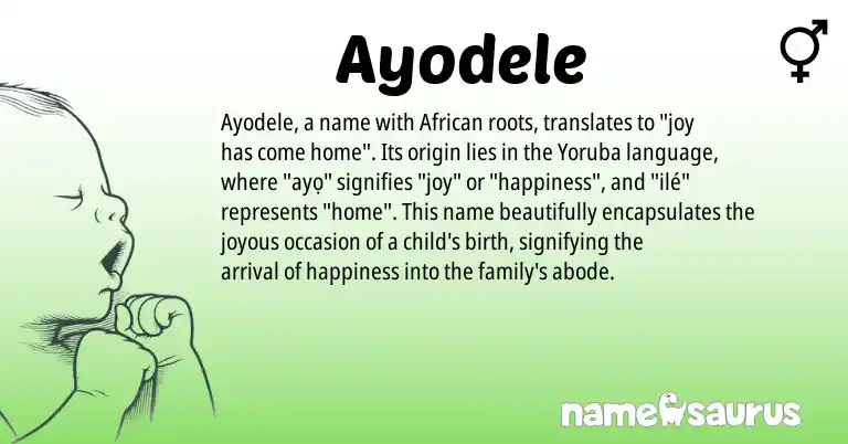 Infographic about Ayodele name meaning, Ayodele is a name from Yoruba, African origin(s).