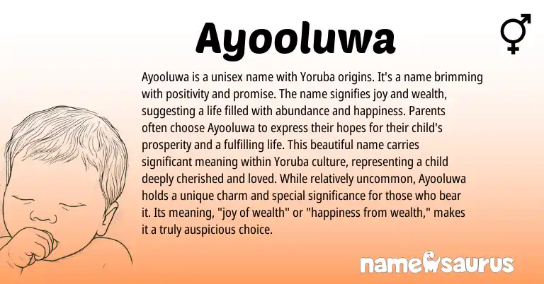 Infographic about Ayooluwa name meaning, Ayooluwa is a name from Yoruba origin(s).