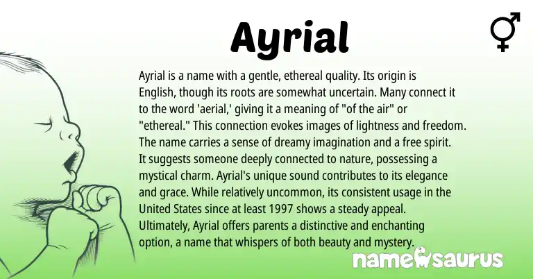 Infographic about Ayrial name meaning, Ayrial is a name from English origin(s).