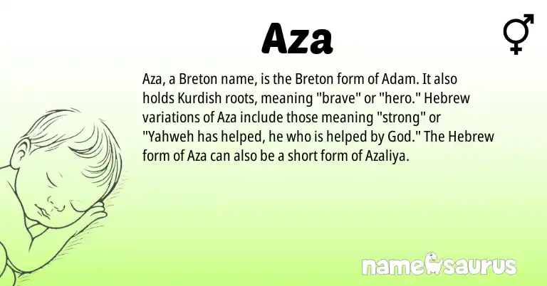 Infographic about Aza name meaning, Aza is a name from Kurdish, Hebrew, Breton origin(s).