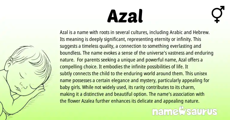 Infographic about Azal name meaning, Azal is a name from Hebrew, Arabic origin(s).
