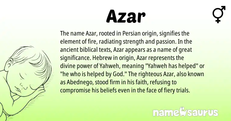 Infographic about Azar name meaning, Azar is a name from Persian, Hebrew origin(s).