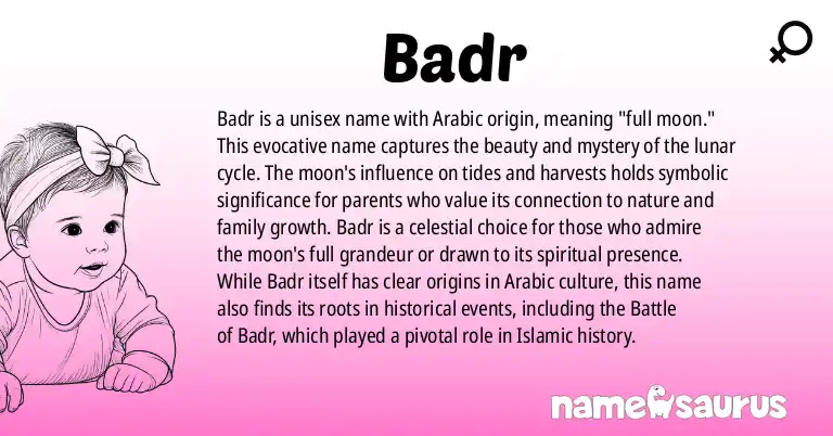 Infographic about Badr name meaning, Badr is a name from Arabic origin(s).
