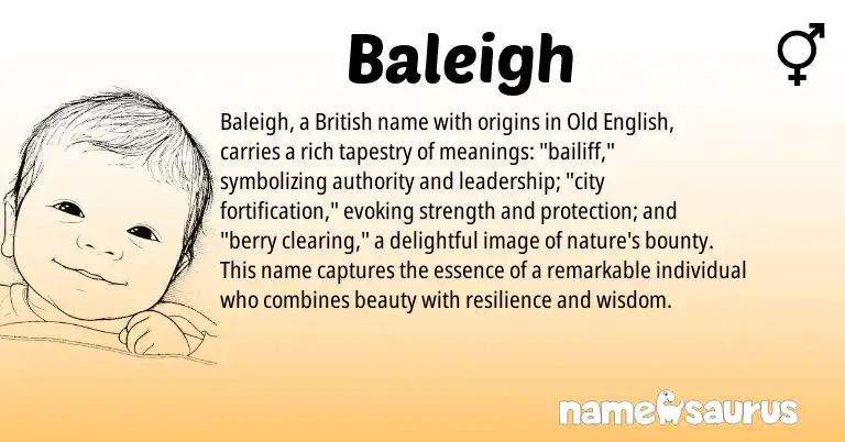 Infographic about Baleigh name meaning, Baleigh is a name from Old English, British origin(s).