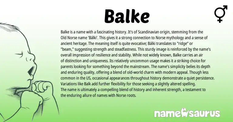 Infographic about Balke name meaning, Balke is a name from Scandinavian, Norse origin(s).