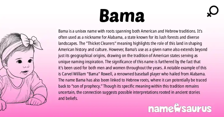 Infographic about Bama name meaning, Bama is a name from American, Hebrew origin(s).