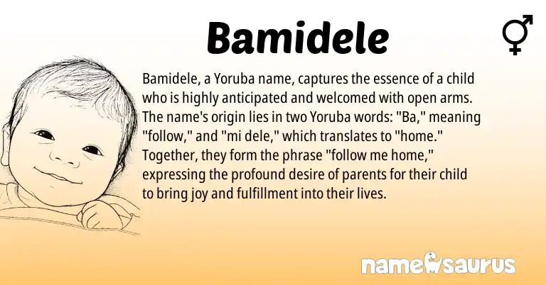Infographic about Bamidele name meaning, Bamidele is a name from Yoruba origin(s).
