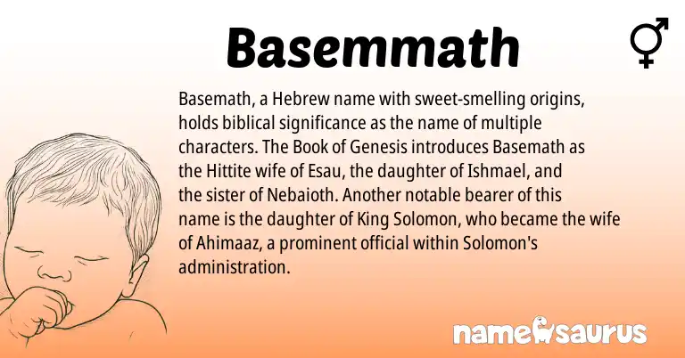 Infographic about Basemmath name meaning, Basemmath is a name from Hebrew, Hittite origin(s).
