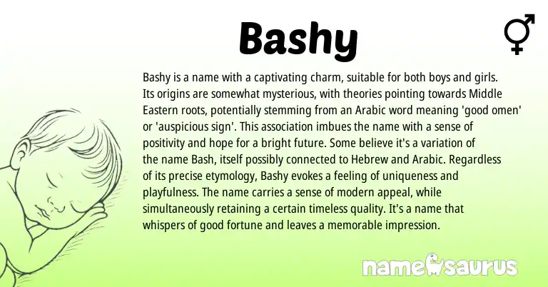 Infographic about Bashy name meaning, Bashy is a name from Arabic origin(s).