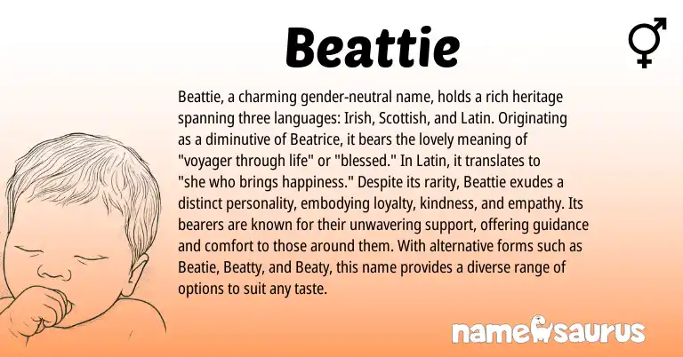 Infographic about Beattie name meaning, Beattie is a name from Irish, Latin, Scottish origin(s).