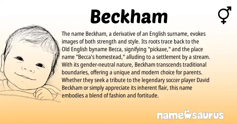 Infographic about Beckham name meaning, Beckham is a name from Old English, English origin(s).