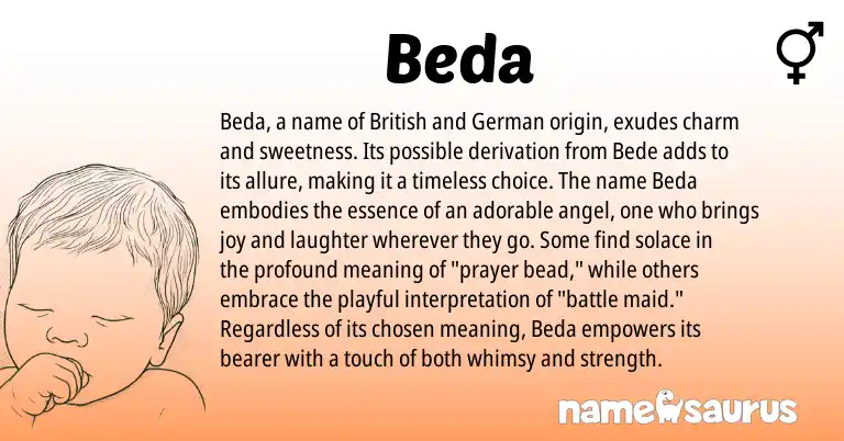 Infographic about Beda name meaning, Beda is a name from German, British origin(s).