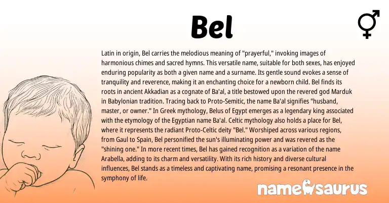 Infographic about Bel name meaning, Bel is a name from Akkadian, Babylonian, Semitic, Spain, Latin, Celtic, Greek, Egyptian, Proto-Celtic origin(s).