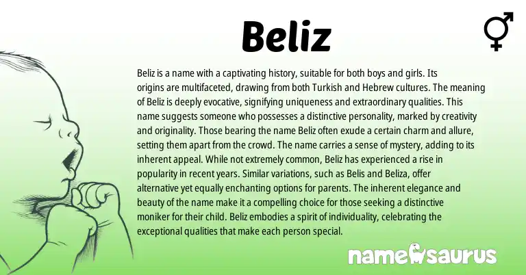 Infographic about Beliz name meaning, Beliz is a name from Turkish origin(s).