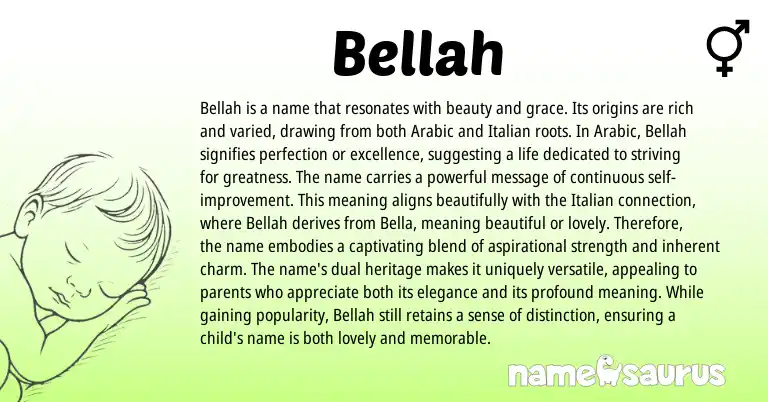 Infographic about Bellah name meaning, Bellah is a name from Arabic origin(s).