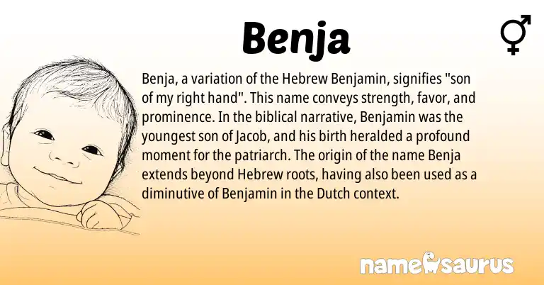 Infographic about Benja name meaning, Benja is a name from Dutch, Hebrew origin(s).