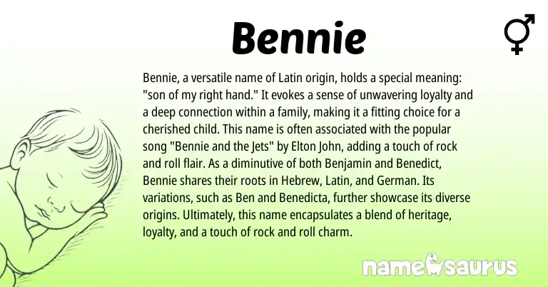 Infographic about Bennie name meaning, Bennie is a name from German, Latin, Hebrew origin(s).