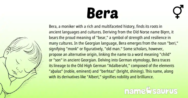 Infographic about Bera name meaning, Bera is a name from Old High German, Old Norse, Georgian, German origin(s).