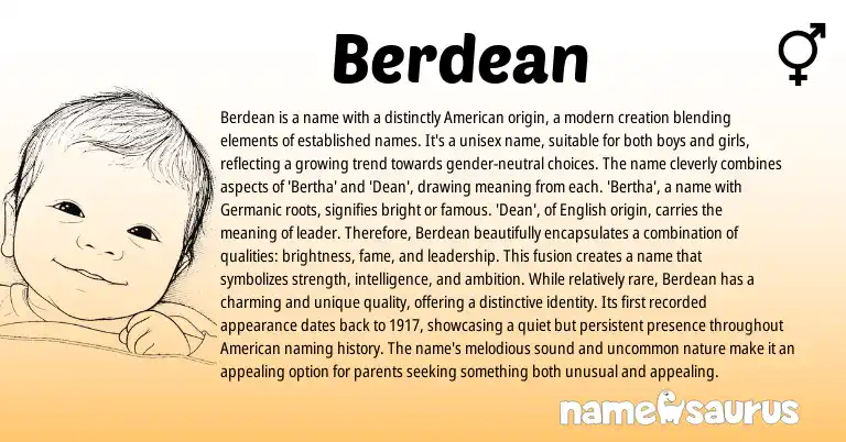 Infographic about Berdean name meaning, Berdean is a name from English, American origin(s).