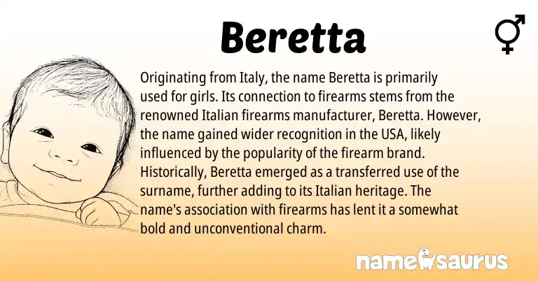 Infographic about Beretta name meaning, Beretta is a name from Italian origin(s).