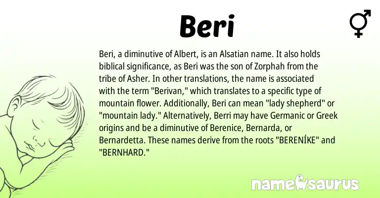 Infographic about Beri name meaning, Beri is a name from Germanic, Alsatian, Greek origin(s).