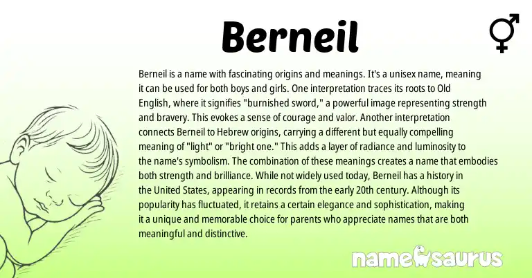 Infographic about Berneil name meaning, Berneil is a name from Hebrew, English origin(s).